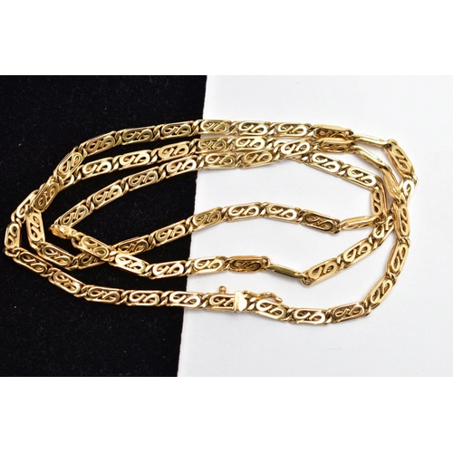 89 - A 9CT GOLD CHAIN NECKLACE, a yellow gold fancy link chain, approximate length 605mm, fitted with an ... 