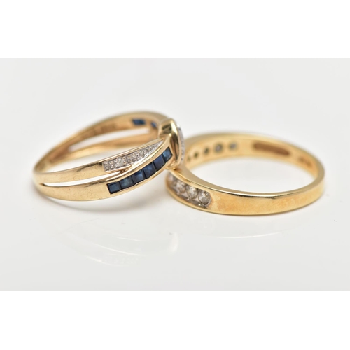 98 - TWO 9CT YELLOW GOLD DIAMOND AND GEMSET RINGS, to include a diamond half eternity ring, set with elev... 