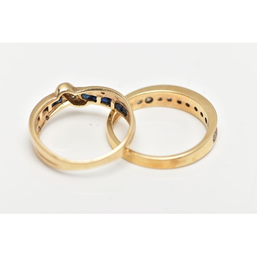 98 - TWO 9CT YELLOW GOLD DIAMOND AND GEMSET RINGS, to include a diamond half eternity ring, set with elev... 