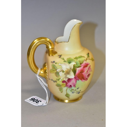 306 - A ROYAL WORCESTER BLUSH IVORY JUG, of flat sided form, decorated with floral sprays, pattern no. 109... 