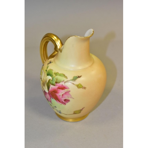 306 - A ROYAL WORCESTER BLUSH IVORY JUG, of flat sided form, decorated with floral sprays, pattern no. 109... 