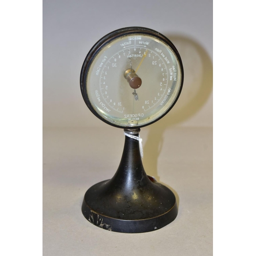 307 - A CP GOERZ BERLIN ANEROID DESK BAROMETER, having a glass face with white dial, with painted black me... 