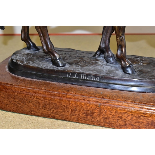 329 - A BRONZE SCULPTURE OF A MARE AND FOAL, on a wooden stand marked on base P.J. Méné , height 33cm (1)