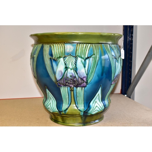 330 - A VERY LARGE MINTON JARDINIERE, with a green, turquoise and lilac coloured Art Nouveau 'Secessionist... 