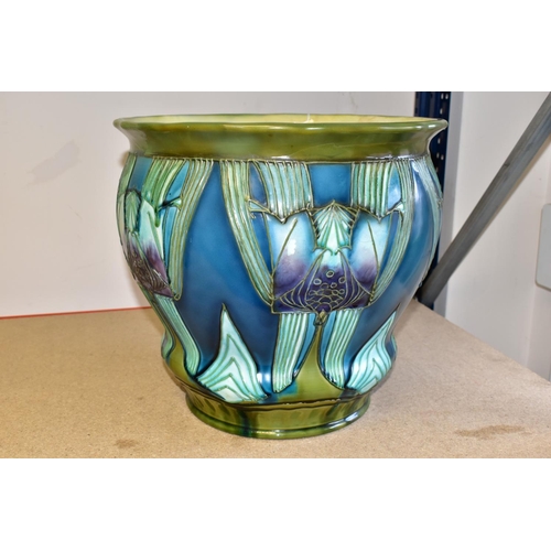 330 - A VERY LARGE MINTON JARDINIERE, with a green, turquoise and lilac coloured Art Nouveau 'Secessionist... 