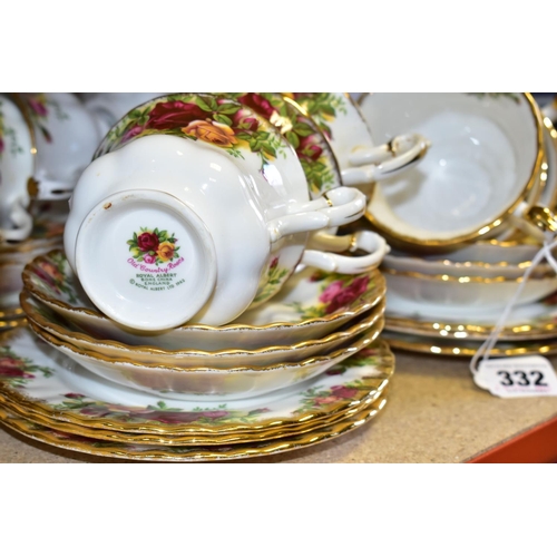 332 - A GROUP OF ROYAL ALBERT 'OLD COUNTRY ROSES' TEAWARES, comprising four dinner plates, twelve cups, tw... 