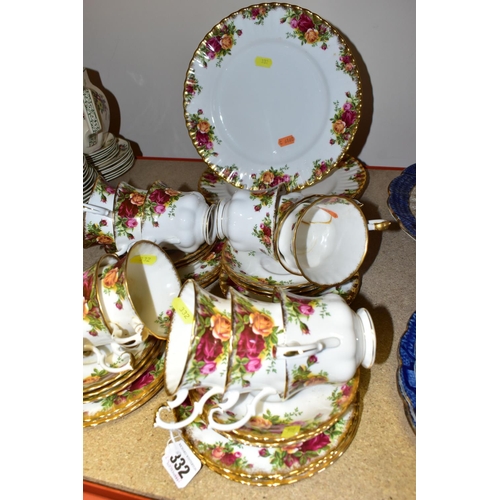 332 - A GROUP OF ROYAL ALBERT 'OLD COUNTRY ROSES' TEAWARES, comprising four dinner plates, twelve cups, tw... 