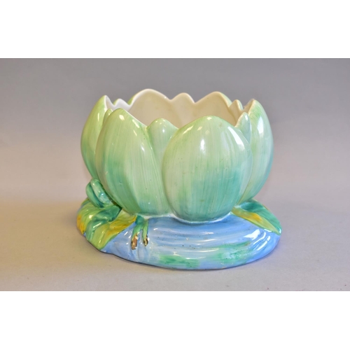 340 - A CLARICE CLIFF FOR NEWPORT POTTERY BOWL, formed as a green water lily, green backstamp and impresse... 