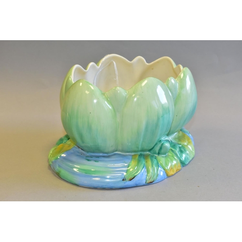 340 - A CLARICE CLIFF FOR NEWPORT POTTERY BOWL, formed as a green water lily, green backstamp and impresse... 