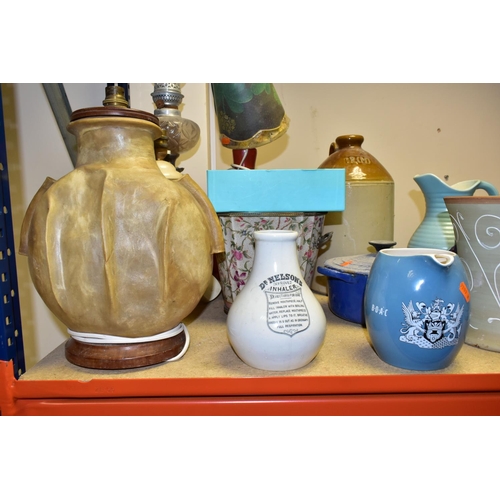 357 - A GROUP OF TABLE LAMPS AND LARGE CERAMICS, including a Radio House Imperial Electric Stores table la... 