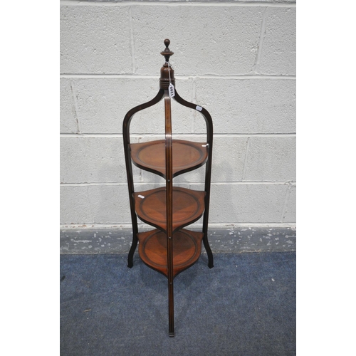 1289 - AN EDWARDIAN MAHOGANY THREE TIER CAKE STAND, height 98cm