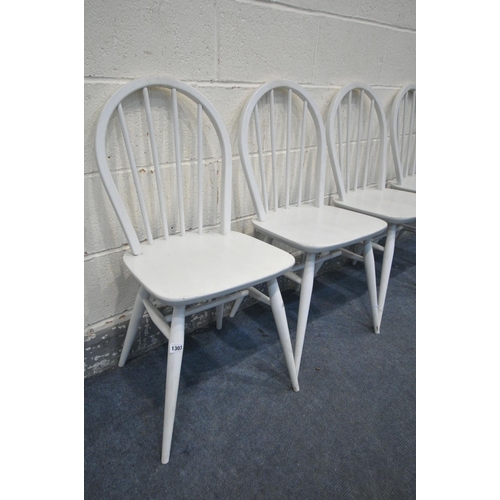 1304 - FOUR WHITE PAINTED ERCOL KITCHEN CHAIRS