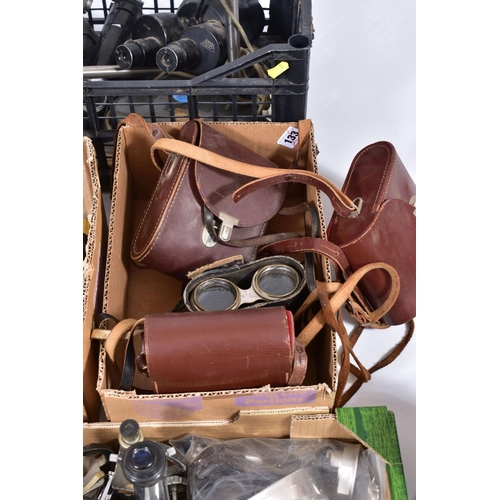 2 - FOUR TRAYS CONTAINING BINOCULARS, MICROSCOPES,LENSES AND PARTS including Carl Zeiss Jena Jenoptem 8x... 