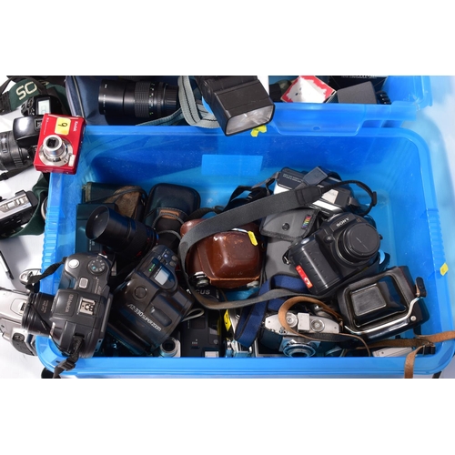 26 - TWO TRAYS AND A CASE CONTAINING FILM, VIDEO AND DIGITAL CAMERAS including a Canon Eos 350D with a 18... 