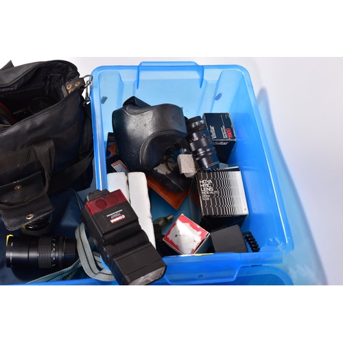 26 - TWO TRAYS AND A CASE CONTAINING FILM, VIDEO AND DIGITAL CAMERAS including a Canon Eos 350D with a 18... 