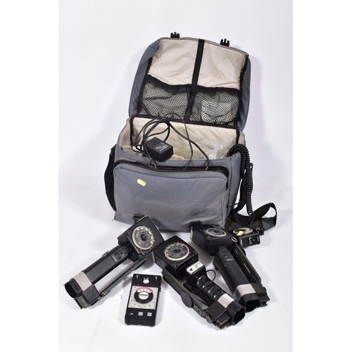 45 - A PADDED CAMERA BAG CONTAINING METZ FLASH EQUIPMENT including two 45CT-4, a 45CT-1, a SCA 300C fitte... 