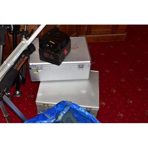 47 - A QUANTITY OF TRIPODS AND LIGHTING STANDS including a Heiwa Professional , two Photax 9in Reflectors... 