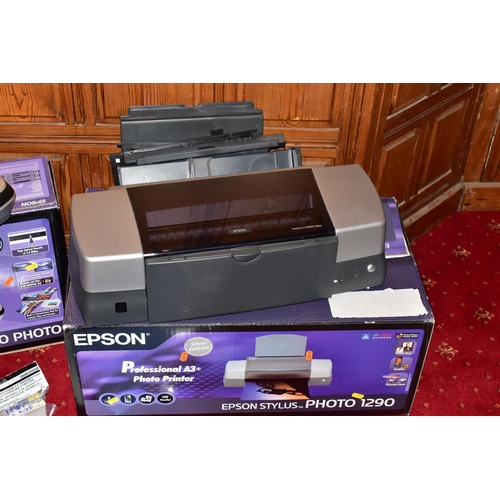 53 - AN EPSON STYLUS PHOTO 1290 PROFESSIONAL A3 PRINTER in box with spare cartridges, manual, disc and an... 