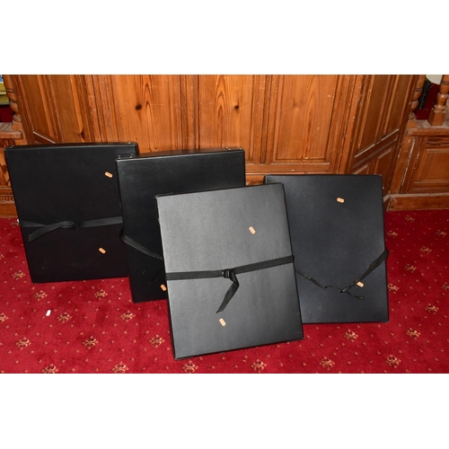 54 - FOUR FIBRE SHELL FOLIO CASES appear to A3 in size and of various depths with closing straps