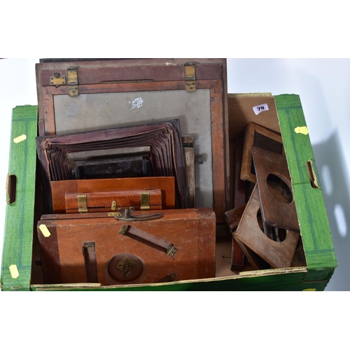 8 - TWO TRAYS AND LOOSE CONTAINING COPY CAMERAS, FIELD AND  MAGIC LANTERN PARTS including tin plate chim... 
