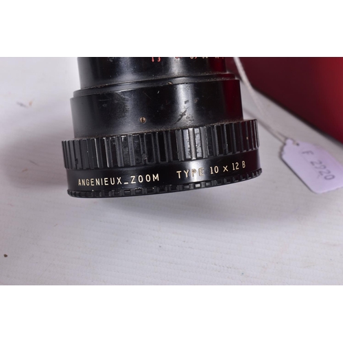 65 - A CASED P.ANGENIEUX TYPE 10x12B LENS 12-120mm f2.2 with both caps Condition is very good, the optics... 