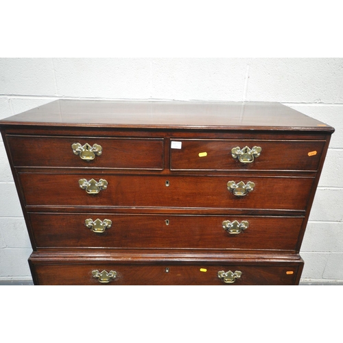 1196 - A GEORGE III MAHOGANY CHEST ON CHEST, of two short and five long graduated drawers, on bracket feet,... 