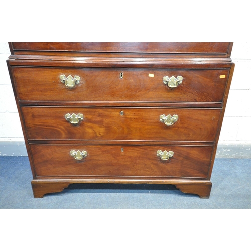 1196 - A GEORGE III MAHOGANY CHEST ON CHEST, of two short and five long graduated drawers, on bracket feet,... 