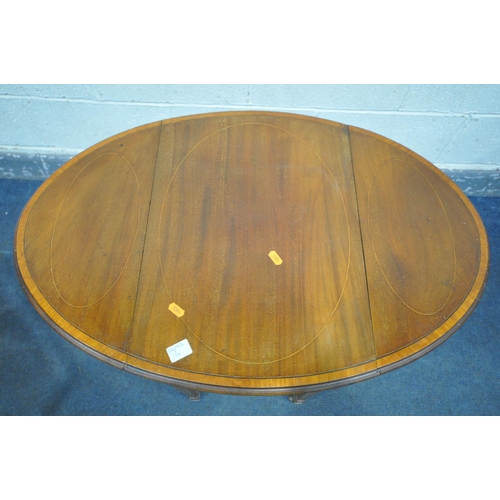 1197 - A REGENCY MAHOGANY AND BOXWOOD STRUNG BORDER PEMBROKE TABLE, of small proportions, the oval drop lea... 