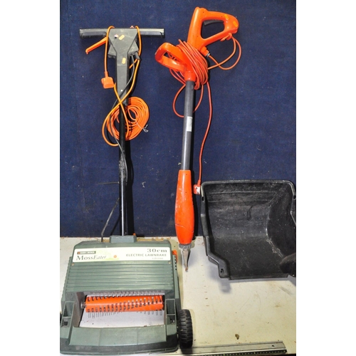 1088 - A BLACK AND DECKER GD200 ELECTRIC LAWNRAKE with grass box, along with a Flymo BMT270 with mixing att... 