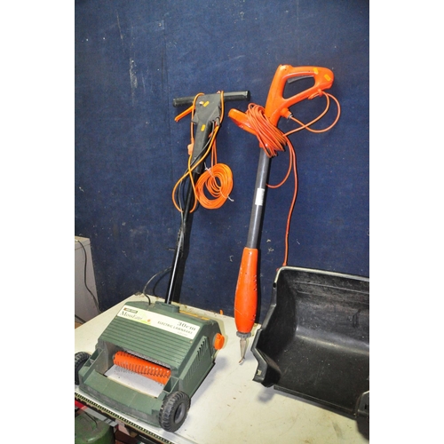 1088 - A BLACK AND DECKER GD200 ELECTRIC LAWNRAKE with grass box, along with a Flymo BMT270 with mixing att... 