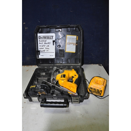 1090 - A DEWALT DC330 JIGSAW in original case with some blades, battery and charger (PAT pass and working)