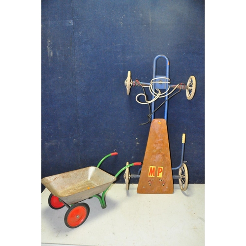 1101 - A CHILDS GO CART along with a childs garden wheelbarrow (2)