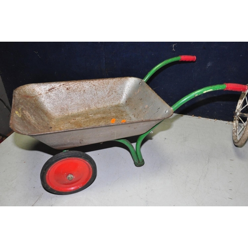 1101 - A CHILDS GO CART along with a childs garden wheelbarrow (2)