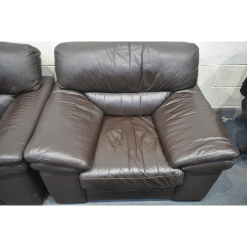 1310 - A BROWN LEATHER FIVE PIECE LOUNGE SUITE, comprising three  seater sofas, length 216cm x depth 97cm x... 