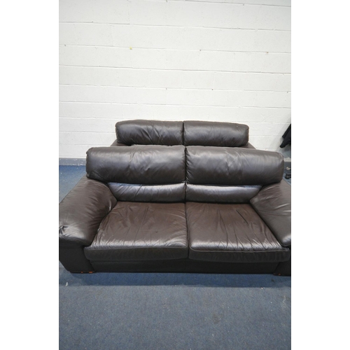 1310 - A BROWN LEATHER FIVE PIECE LOUNGE SUITE, comprising three  seater sofas, length 216cm x depth 97cm x... 