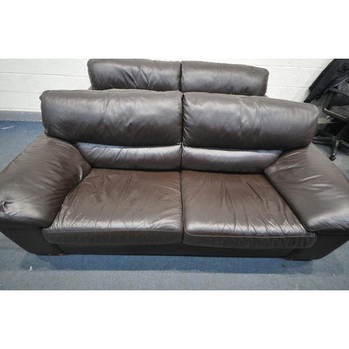 1310 - A BROWN LEATHER FIVE PIECE LOUNGE SUITE, comprising three  seater sofas, length 216cm x depth 97cm x... 