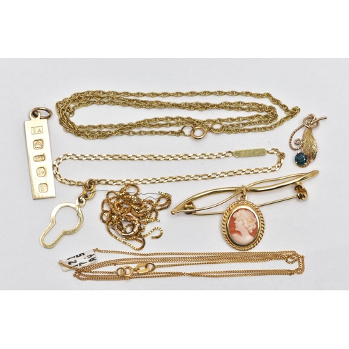 12 - A SELECTION OF 9CT GOLD AND YELLOW METAL JEWELLERY, to include a panel bracelet hallmarked Birmingha... 