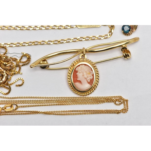 12 - A SELECTION OF 9CT GOLD AND YELLOW METAL JEWELLERY, to include a panel bracelet hallmarked Birmingha... 