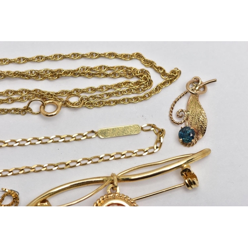 12 - A SELECTION OF 9CT GOLD AND YELLOW METAL JEWELLERY, to include a panel bracelet hallmarked Birmingha... 