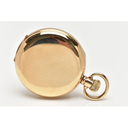 15 - A GOLD PLATED FULL HUNTER POCKET WATCH, the circular white enamel dial, with black Roman numerals, b... 