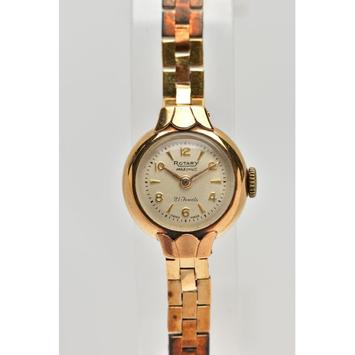 20 - A LADIES 9CT GOLD 'ROTARY' WRISTWATCH, manual wind, round gold dial signed 'Rotary maximus, 21 jewel... 