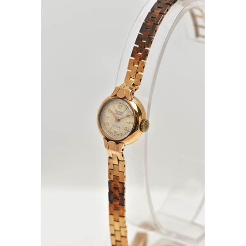 20 - A LADIES 9CT GOLD 'ROTARY' WRISTWATCH, manual wind, round gold dial signed 'Rotary maximus, 21 jewel... 