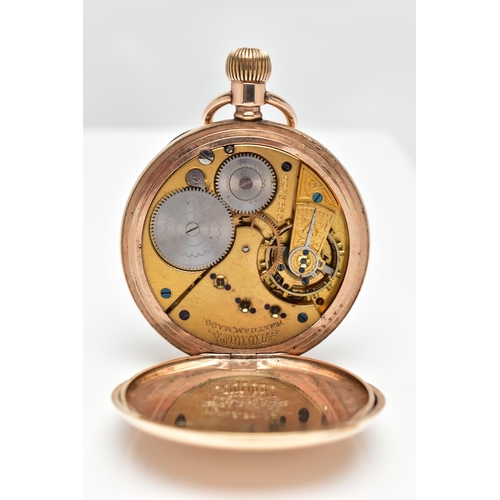 27 - A GOLD PLATED 'WALTHAM' OPEN FACE POCKET WATCH, manual wind, round white dial signed 'American Walth... 