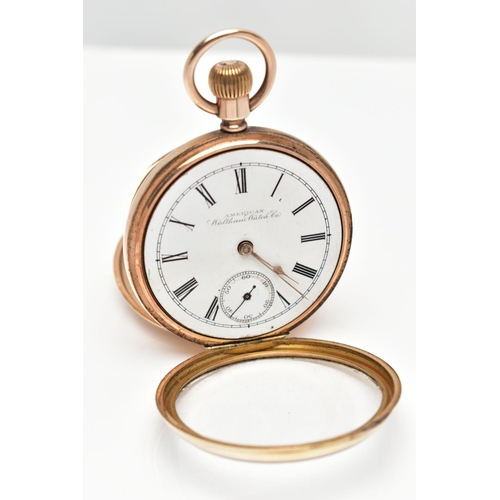 27 - A GOLD PLATED 'WALTHAM' OPEN FACE POCKET WATCH, manual wind, round white dial signed 'American Walth... 