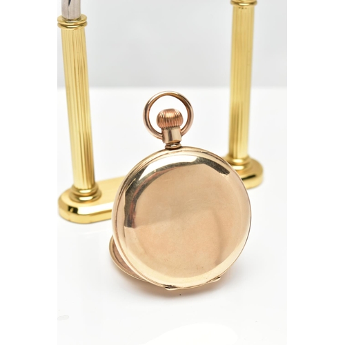 28 - A GOLD PLATED FULL HUNTER 'WALTHAM' POCKET WATCH AND STAND, manual wind, round white dial signed 'Wa... 