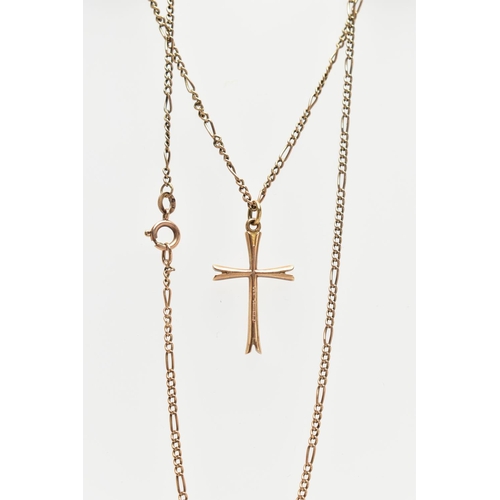 3 - A 9CT GOLD CROSS PENDANT AND CHAIN, the polished yellow gold cross pendant with split terminals, hal... 