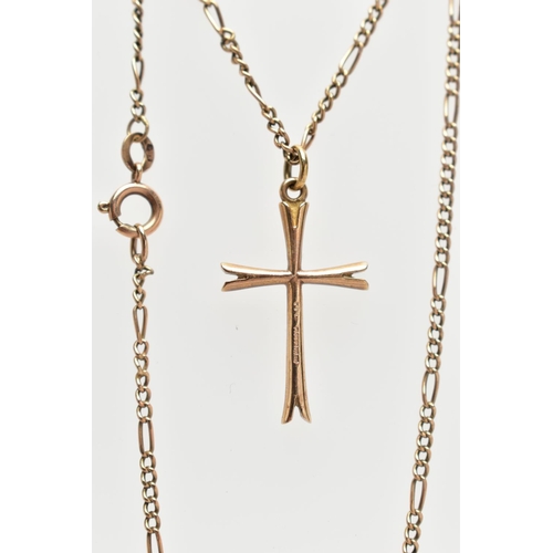 3 - A 9CT GOLD CROSS PENDANT AND CHAIN, the polished yellow gold cross pendant with split terminals, hal... 