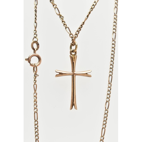 3 - A 9CT GOLD CROSS PENDANT AND CHAIN, the polished yellow gold cross pendant with split terminals, hal... 