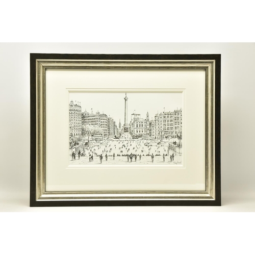 311 - PHILIP BISSELL (BRITISH CONTEMPORARY) 'TRAFALGAR SQUARE SKETCH II', a pen and ink sketch of the Lond... 