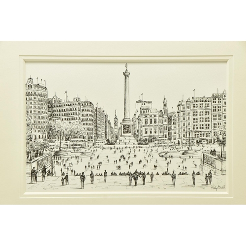 311 - PHILIP BISSELL (BRITISH CONTEMPORARY) 'TRAFALGAR SQUARE SKETCH II', a pen and ink sketch of the Lond... 